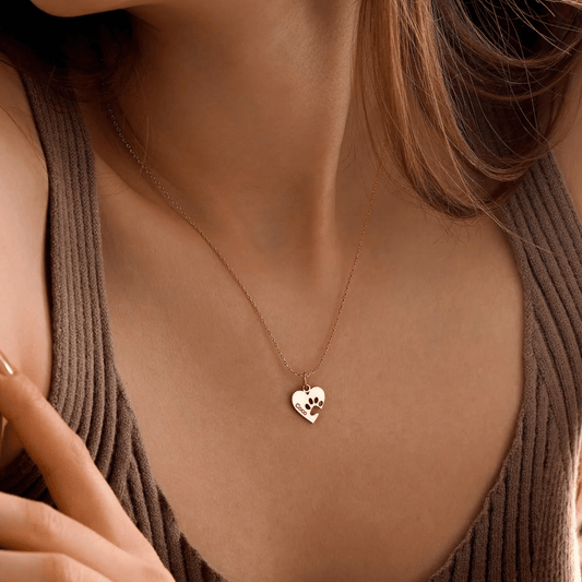 Custom Paw & Heart Name Necklace