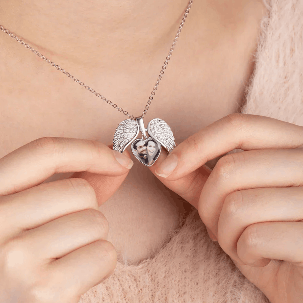 Custom Angel Photo Locket Necklace